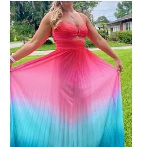 AMUR Blue Ombre Pleated A-Line Sweetheart Emmett Sunset Gown Dress Size 8